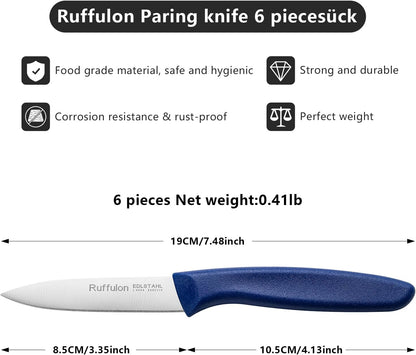 Paring Knife Fruit Knife Set (6 Pieces), Ultra Sharp Stainless Steel Vegetable and Fruit Knife with PP Plastic Ergonomic Handle for Cutting Fruits and Vegetables.Multi.