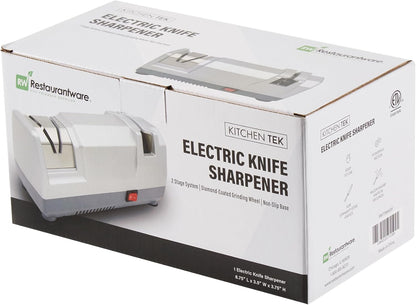 Restaurantware-Kitchen Tek 2-Stage Electric Knife Sharpener, 1 Straight-Edge Knife Sharpener With Diamond Grinding Wheel - 120 Voltage, Quick Sharpening, Gray Plastic, For Kitchen Knives
