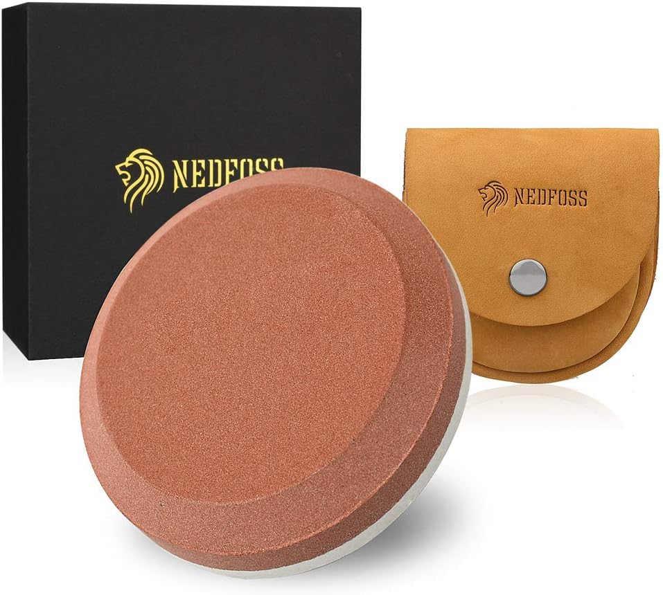 NedFoss Axe/Hatchet Sharpening Puck Whetstone Knife Sharpening Stone, Dual Grit Multi-Purpose Sharpener with Sheath