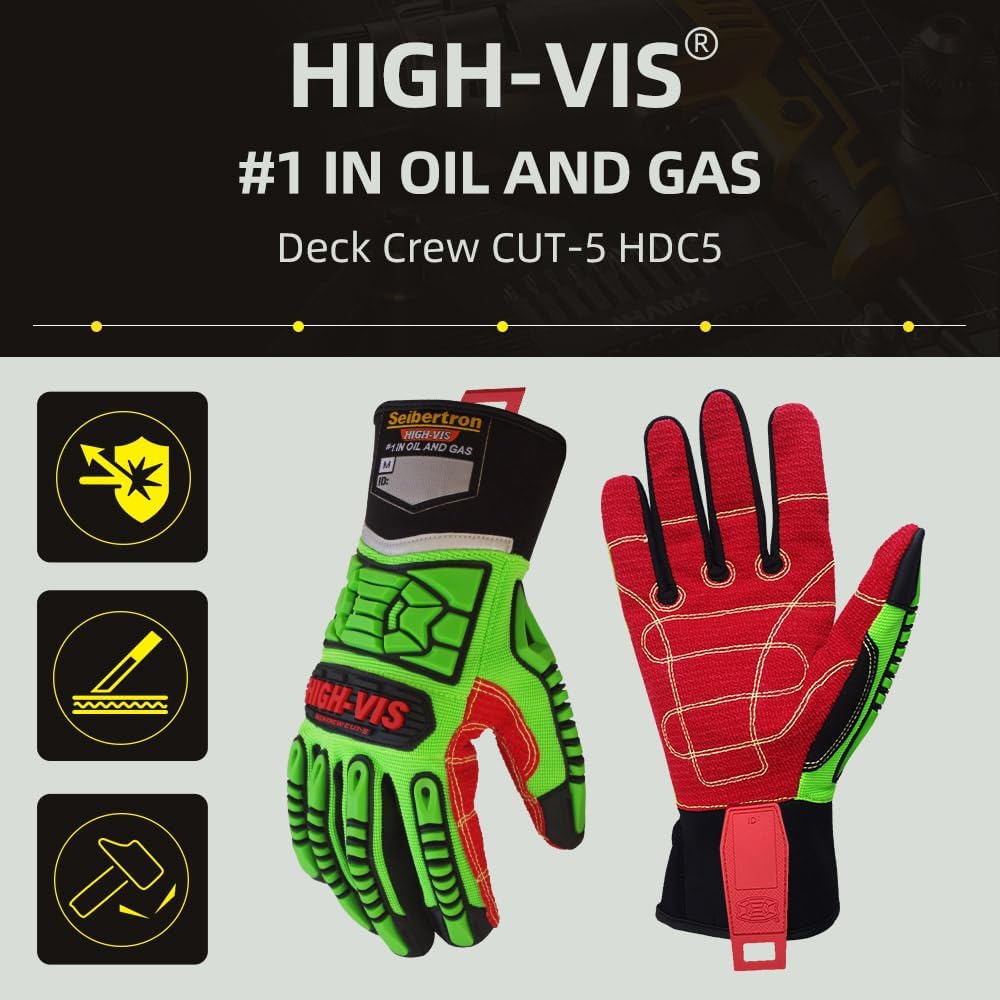 Seibertron High-Vis Series Cut Resistant Reducing Anti-Impact Mechanics Heavy Duty Safety Rescue Oil and Gas Gloves