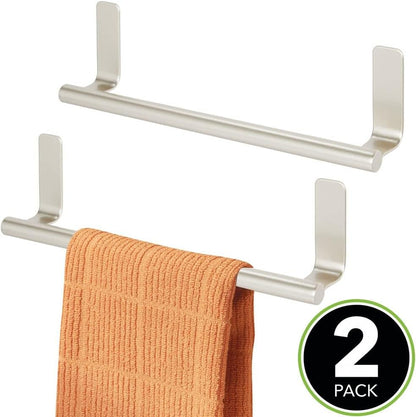 mDesign Steel Wall-Mounted Towel Rack Storage Holder - Self-Adhesive Space Saving Towel Bar for Bathroom, Kitchen - Holds Hand Towels - Stick on Doors or Cabinet - Omni Collection - 2 Pack - Satin