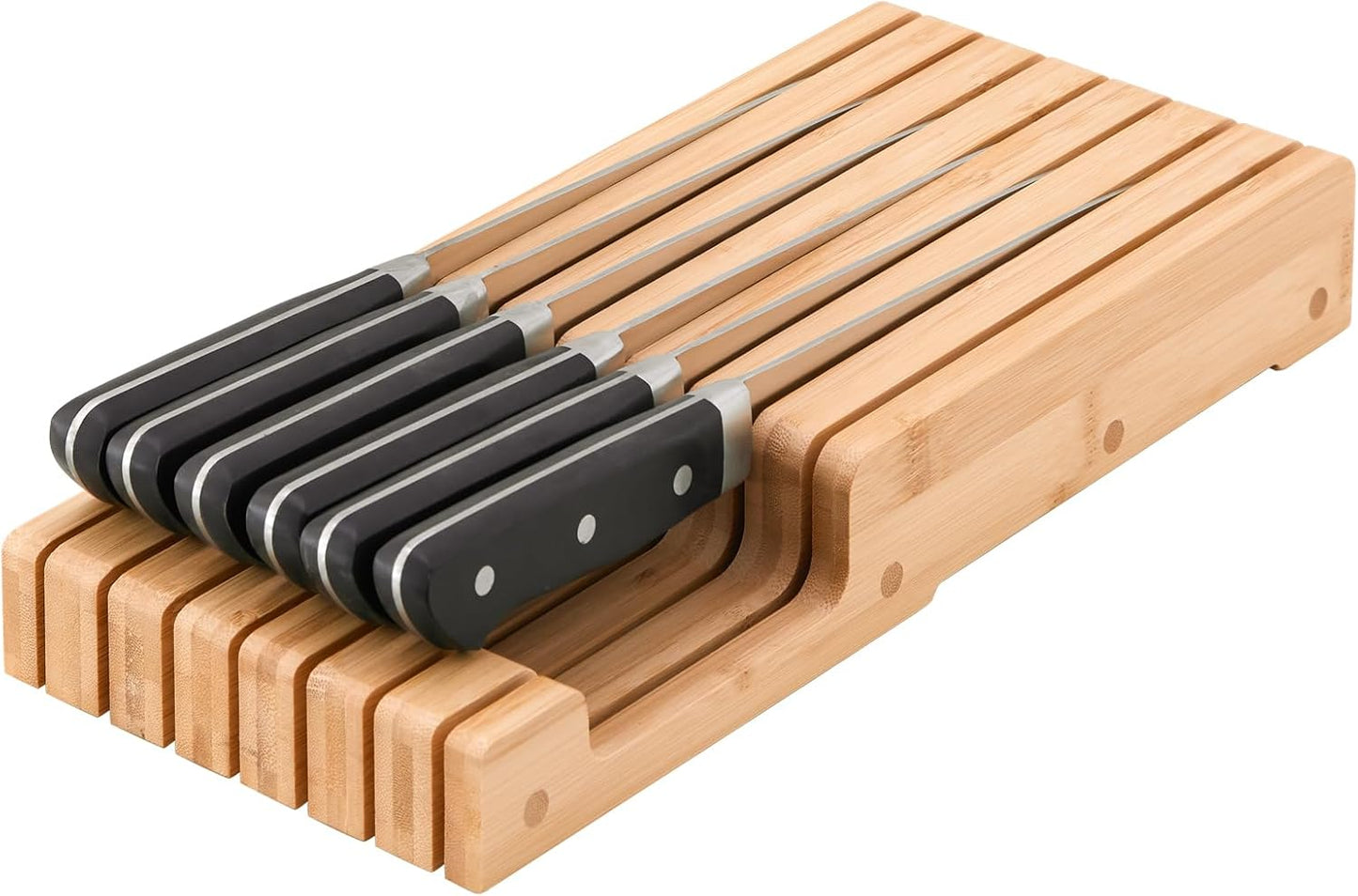 Bamboo Knife Block and In-Drawer Storage, Display Stand and Organizer, In-Drawer Knife Drawer Organizer(Knives Not Included)