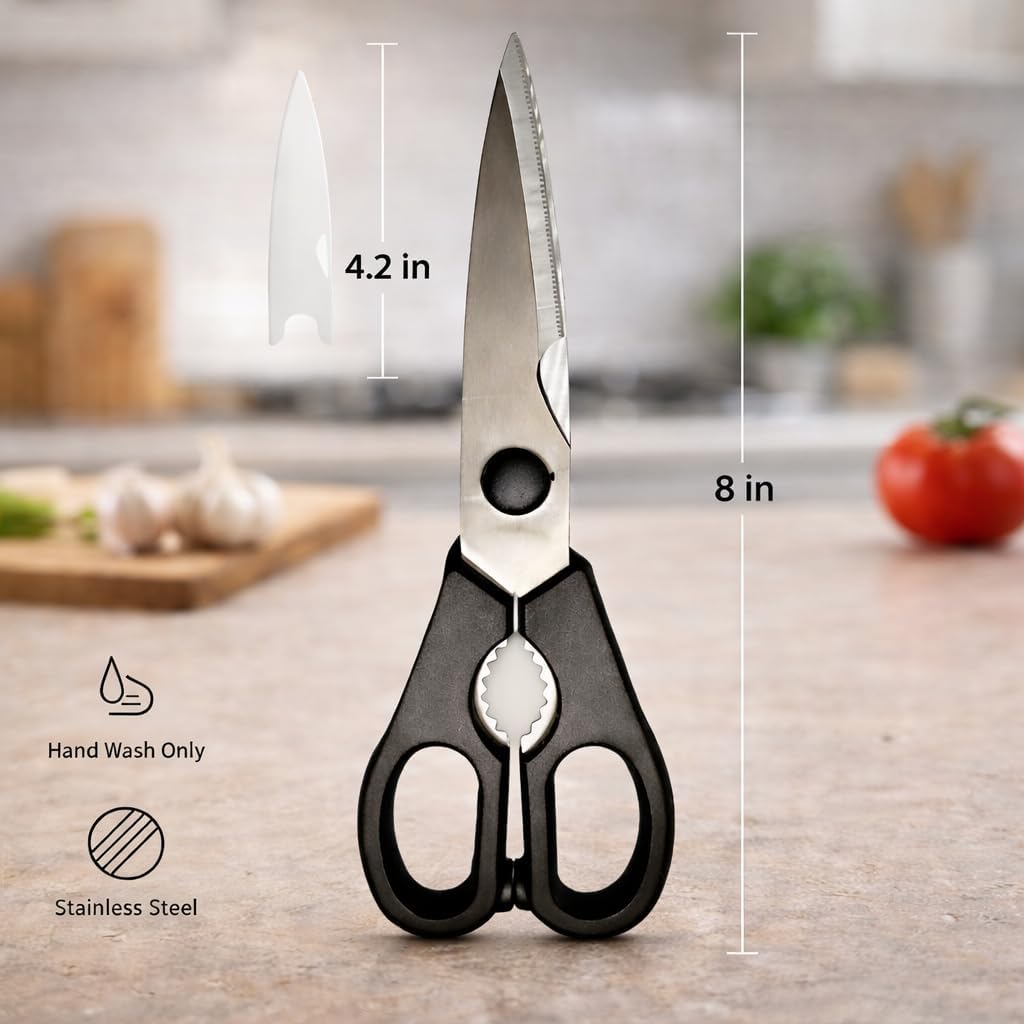 All-Purpose Kitchen Shears, Heavy-Duty Stainless Steel, Detachable Scissors with Comfortable Grip, Dishwasher Safe, 8-Inch