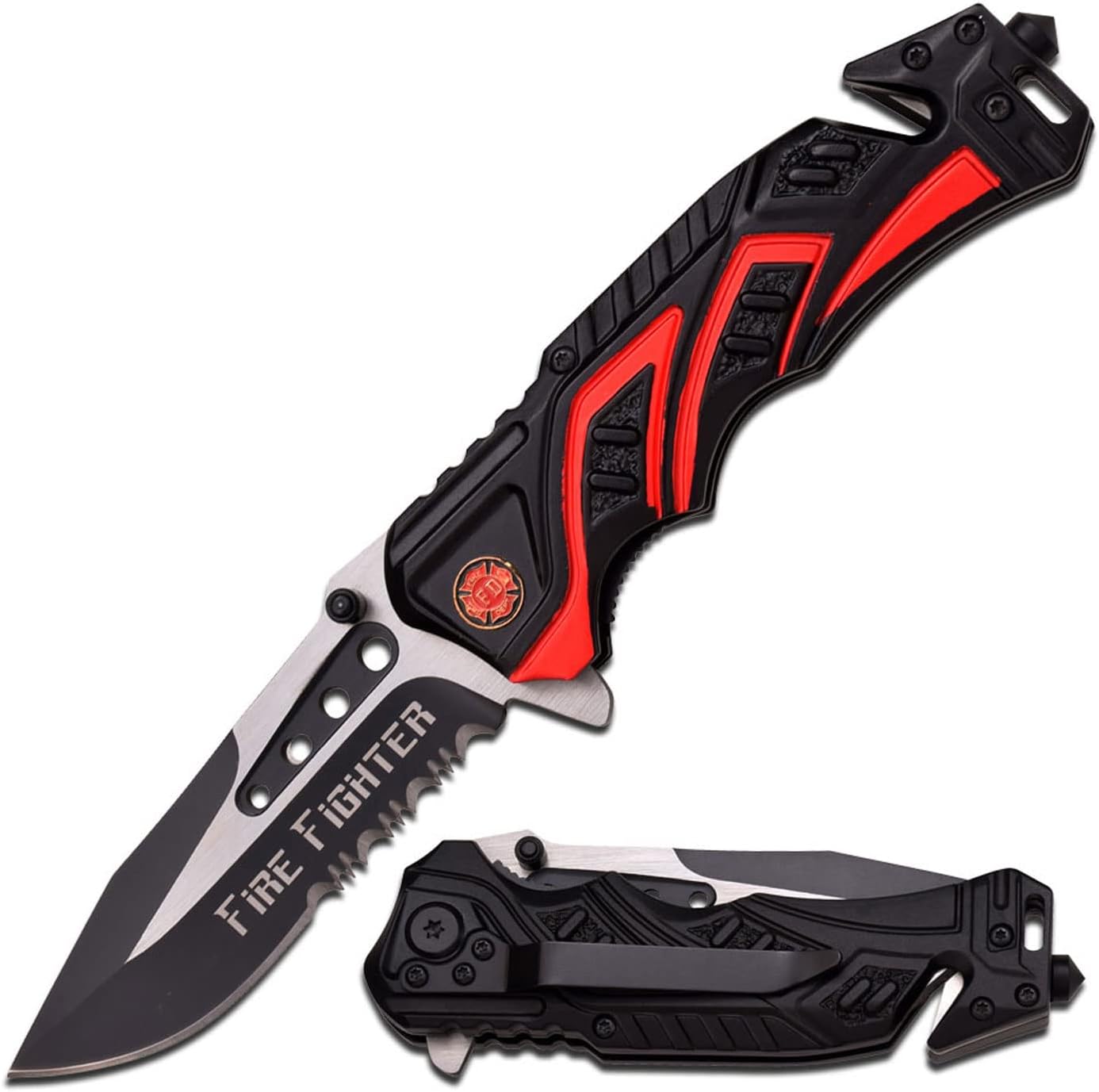 MTECH USA EDC Folding Pocket Knife – 3.5” Stainless Steel Half Serrated Blade, 4.5” Closed, Two-Tone Aluminum Handle, Belt Cutter, Glass Breaker & Pocket Clip