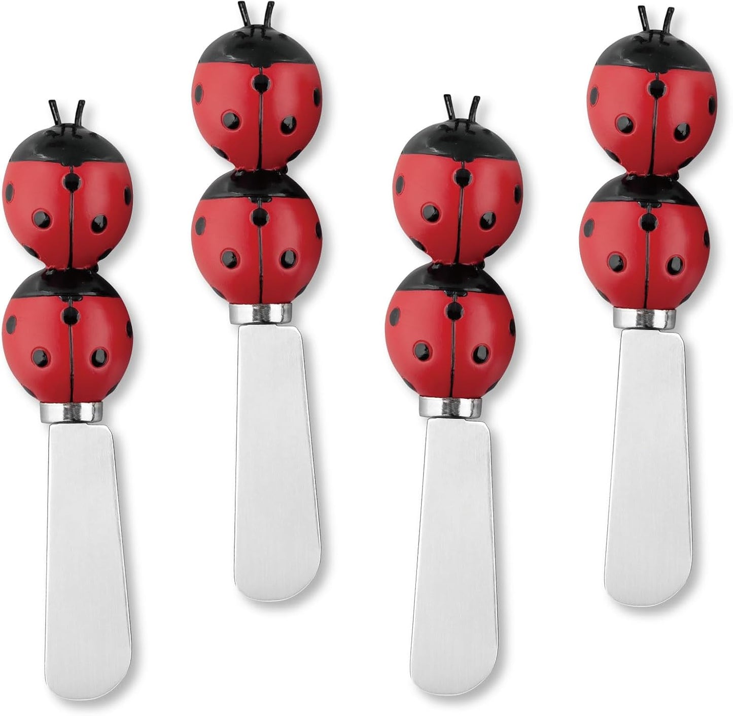 UP UPware Ladybug Cheese Spreaders, Hand-Painted Resin Handles with Stainless Steel Blades for Spreading Cream Cheese, Butter, Jam, or Sandwich, Set of 4