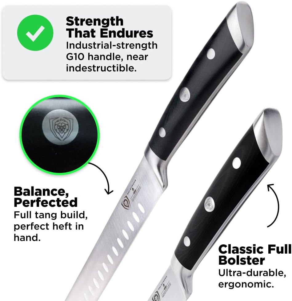 Dalstrong 2 Piece Set - Slicing Knife 12 inch + Boning Knife 6 inch - Gladiator Series ELITE - High-Carbon German Steel - Black G10 Handle - Fillet Chef - Sheath Included