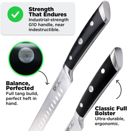 Dalstrong 2 Piece Set - Slicing Knife 12 inch + Boning Knife 6 inch - Gladiator Series ELITE - High-Carbon German Steel - Black G10 Handle - Fillet Chef - Sheath Included