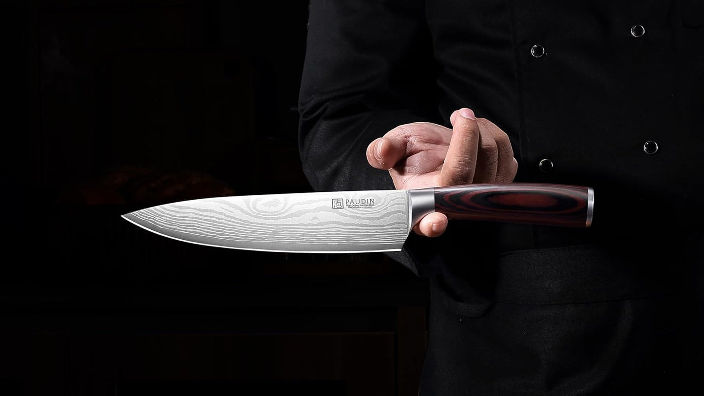 PAUDIN Chef Knife, 8 Inch High Carbon Stainless Steel Sharp Kitchen Knife with Ergonomic Handle, Gift Box for Family & Restaurant