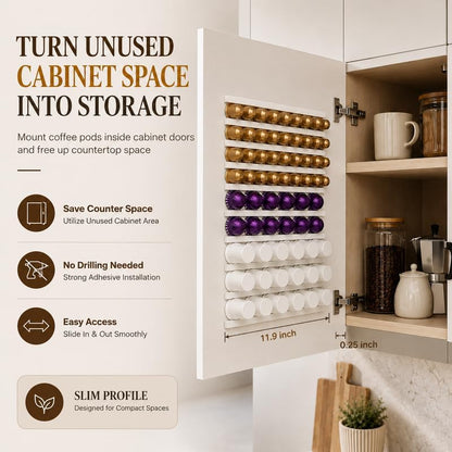 Coffee Pod Holder, Capsule Organizer for Counter,10-Pack Coffee Pods Storage/Organizers,Wall Mount with Adhesives,Coffee Station Fridge RV Kitchen-White