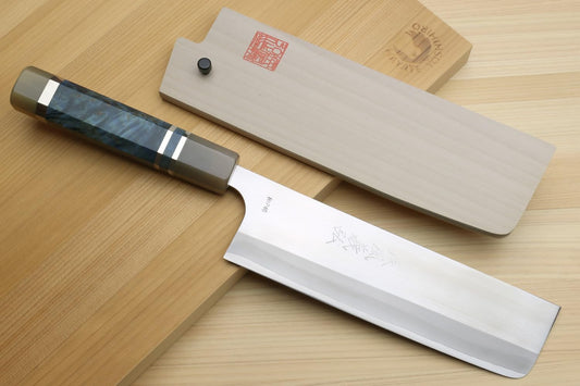 Yoshihiro High Speed Stainless Steel HAP40 Nakiri Vegetable Chef's Knife Ocean Blue Handle (7'' (180mm))