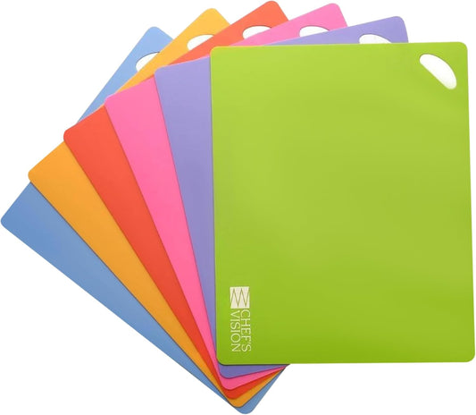 Chef’s Vision Flexible Cutting Mats (Set of 6) – 1.2mm Thick Color-Coded Kitchen Prep Mats – Non-Slip Flexible Cutting Boards – Dishwasher Safe – 15” x 12”