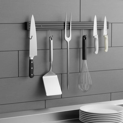 TrueCraftware 24" Black Magnetic Knife Holder with Dual Magnetic Strips & Optional Hanging Hooks - Strong Powerful Knife Rack Storage Display Organizer