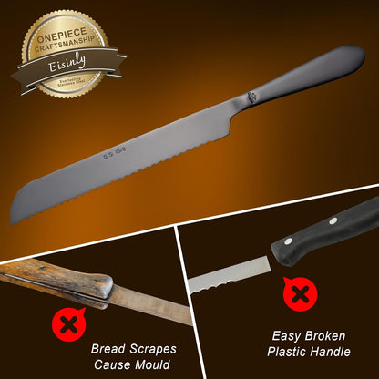 Eisinly Bread Cutting Knife, 13 Inches Serrated Bread Knives for Homemade Bread, Stainless Steel Long Bread Slicing Knife for Baker, Baking Lover, 2PCS Matte Black