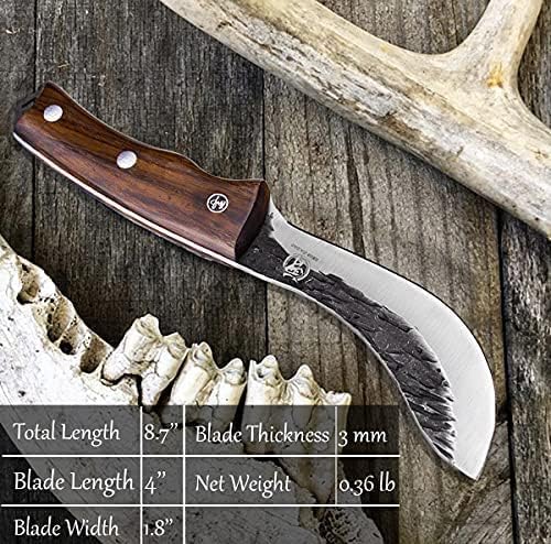 Forged Wide Skinning Knife - Handmade Viking Boning Bushcraft Blade for Hunting and Kitchen - Full Tang with Wooden Handle - Gift for Chefs Hunters Home resturant and Outdoors Enthusiasts