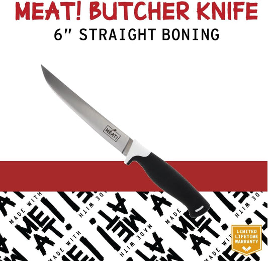 MEAT! Straight Boning Knife with 6" Blade, Corrosion Resistant, Protective Cover, Full Tang, Stainless Steel, For Meat and Vegetable Cutting, Chef Knives, and Kitchen