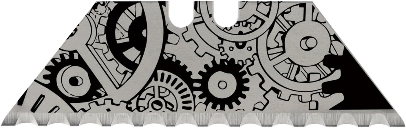 NDZ Performance Serrated Steel Blade Replacement for Utility Knife & Box Cutters, Custom Double Sided Laser Engraved Designs, Silver - Skull - 3 Pack