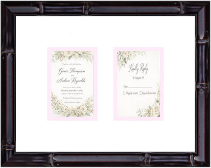 CountryArtHouse Heirloom 3.5x5 Enclosure Invitation and RSVP Keepsake Frame in Brown Genuine Hardwood 13.5x10.75 Artisan-Cut Double Mat White Paired With Metallic Gold Timeless Display