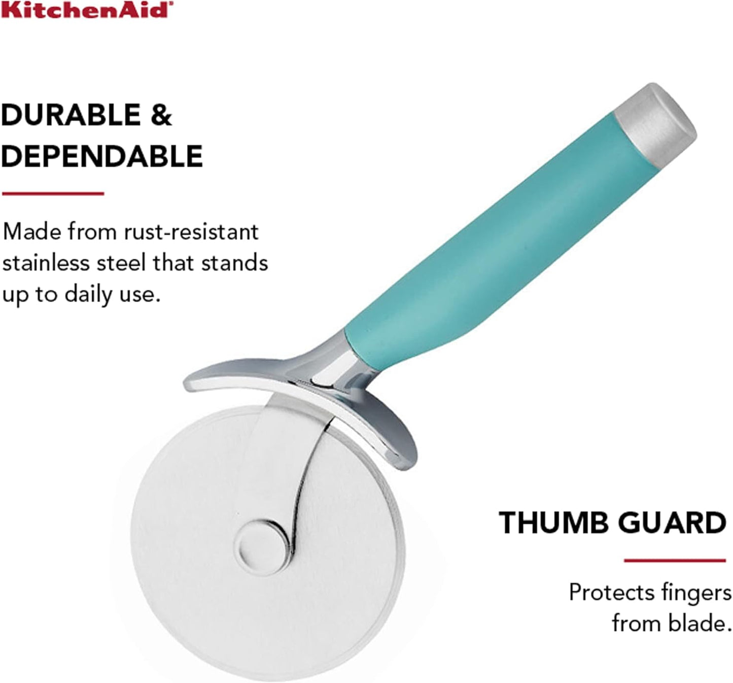 KitchenAid Gourmet Stainless Steel Pizza Wheel with Sharp Blade to Easily Cutting Pizza Crusts, Pies, and more, Finger Guard for Safety and Comfort Grip to Protect Fingers, Dishwasher Safe, Black