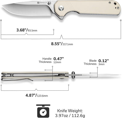 SENCUT Aetheris Pocket Knife, EDC Folding Knife with 3.68'' 9Cr18MoV Blade & Canvas Micarta Handle, Reversible Clip for Camping Hiking S24095-3(Black)