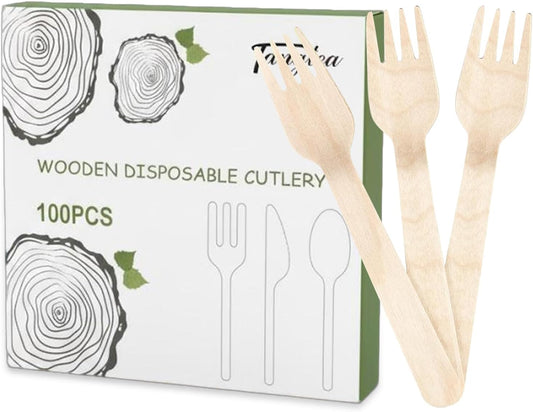 200 Disposable Knives - 6.5 Inch Long Wooden Cutlery - Biodegradable Silverware for Catering Formal Events, Parties, Picnics, Camping, Travel, Weddings, and Other Occasions