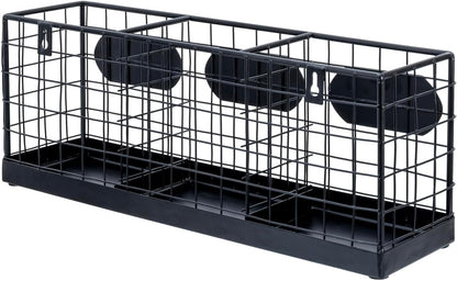MyGift Wall Mountable Black Metal Utensil Holder Organizer, 15.7" Countertop Kitchen Silverware Flatware Caddy Holder Storage Basket with 3 Compartments and Chalkboard Labels