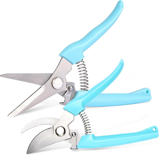 2 Pack Pruning Shears, Stainless Steel Garden Shears, Sharp Bypass & Straight Blade Garden Scissors, Comfortable Grip & Safety Lock for Pruning, Cutting and Fruit Picking
