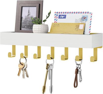 Key Holder Wall Mount Adhesive Magnetic - Hanging Key Hooks with Mail Organizer Tray for Wallet House - Keys Hanger Rack with Shelf for Camper Entryway Door Home Living Room Decor Large Black