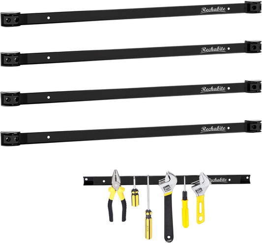 6 Pieces 12" Magnetic Tool Holder Strip, Black Magnet Bar, Metal Tool Organizer Rack for Garage Organization, Easy To Install in Workshop, Mounting Screws Included