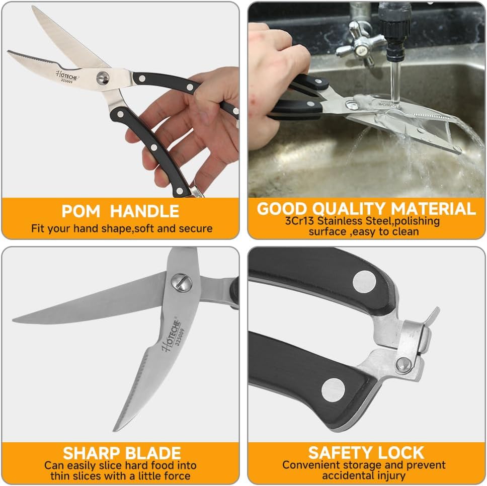Hoteche 10-Inch Poultry Shears – Heavy Duty Kitchen Shears for Cutting Chicken, Meat & Bones – Stainless Steel Professional Kitchen Scissors with Non-Slip Handle