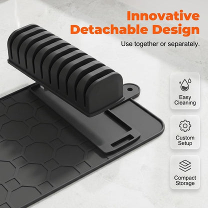 Silicone Knife Drawer Organizer, 2026 Upgraded Knife Organizer Drawer Insert for Kitchen, Non-Slip In Drawer Knife Holder for 8-10 Slots, Dishwasher Safe (Grey)