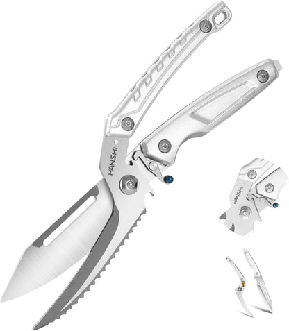 HANSHI Detachable Poultry Shears for Food Cutting Heavy Duty Stainless Steel Kitchen Scissors for Chicken, Bone, Meat, Turkey, Fish,Multi Purpose Scissor for Cooking (Silver)