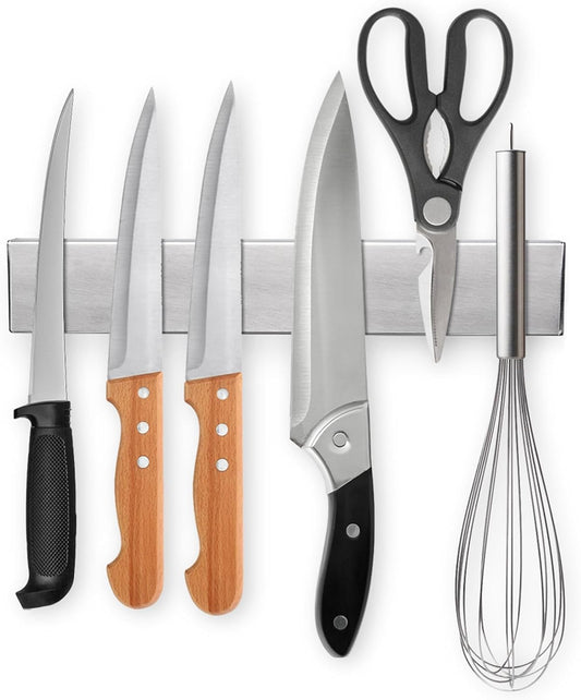 Ninonly 12 Inch Magnetic Knife Strip, Premium Stainless Steel Wall Mounted Kitchen Knives Bar,Space-Saving Powerful No Drilling Magnetic Knife Rack for Home Kitchen Utensil Holder & Tool Holder