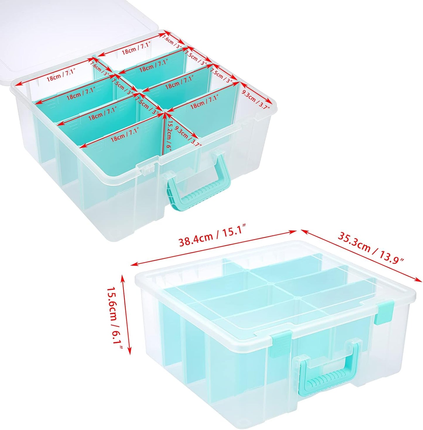 BTSKY Clear Plastic Dividing Storage Box with 4 Compartments Adjustable Storage Bin with Lid Plastic Craft Storage Container Multipurpose Sewing Box Art Supply Organizer, 13.3x8.1x3.4 Inches