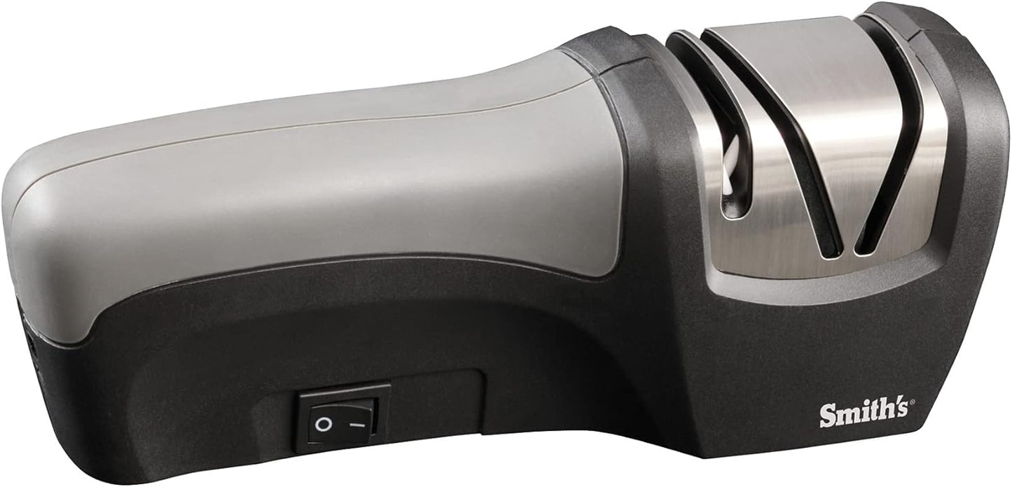 Smith’s 50029 Compact Electric Knife Sharpener , Stainless , Kitchen Knife 2 Stage Sharpener , Electric & Manual , Blade Guide , Quick Sharpening & Polishing , Straight Edge Blades , Handheld 120 V