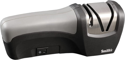 Smith's 50005 Edge Pro Compact Electric Knife Sharpener - Yellow & Grey - Straight Edge 2 Stage Sharpener - Electric & Manual Sharpening - Blade Guide - Outdoor & Kitchen - Pocket & Filet Knives