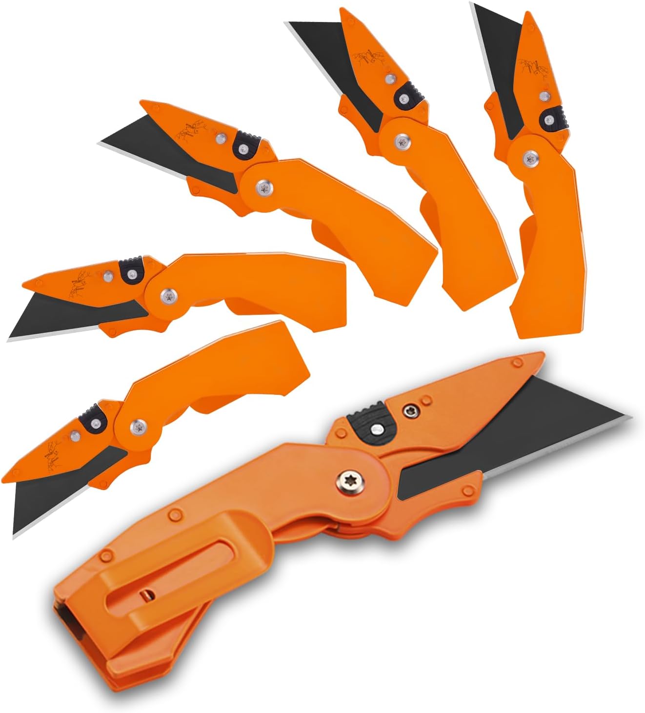 Lichamp 6-Pack Folding Utility Knife, Quick-Change Box Cutter with Razor Blades & Belt Clip, Portable Construction Tool for DIY, Outdoor & Warehouse Use, Black