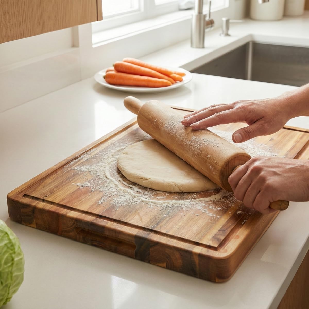 End Grain Acacia Wood Cutting Boards for Kitchen, 1.5 in Thick Butcher Block Construction for Stability, 15 x 10 in Medium Cutting Boards with Gift Box, Juice Groove and Handle