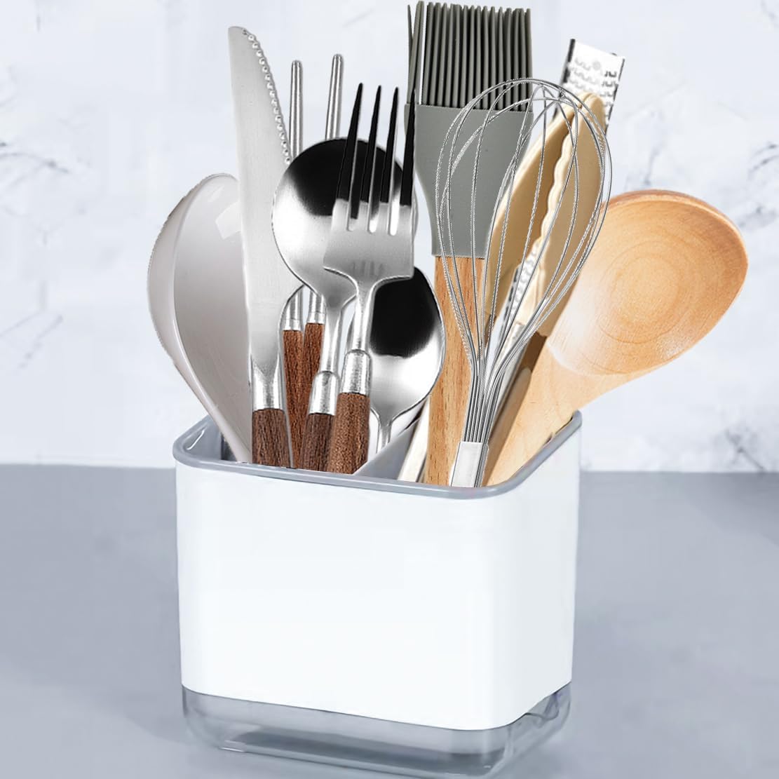 Cutlery Drainer, Utensil Holder Sink Caddy Dish Drying Rack, Kitchen Organizer Accessories for Flatware Silverware Chopsticks Knives Forks Spoons Spatula(Light Green)
