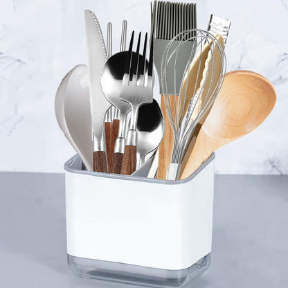 Cutlery Drainer, Utensil Holder Sink Caddy Dish Drying Rack, Kitchen Organizer Accessories for Flatware Silverware Chopsticks Knives Forks Spoons Spatula(Light Green)