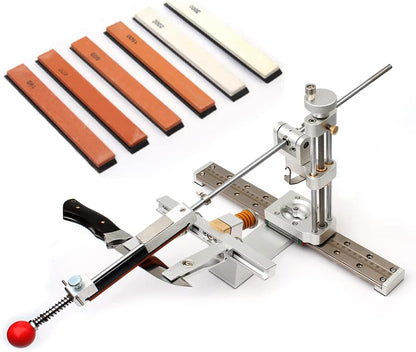 Professional Knife Sharpener with 6 Whetstones,360° Flipping Angle Adjustable Design,Fixed-Angle High Precision Grinder Sharpening with Dual Clamps,072R