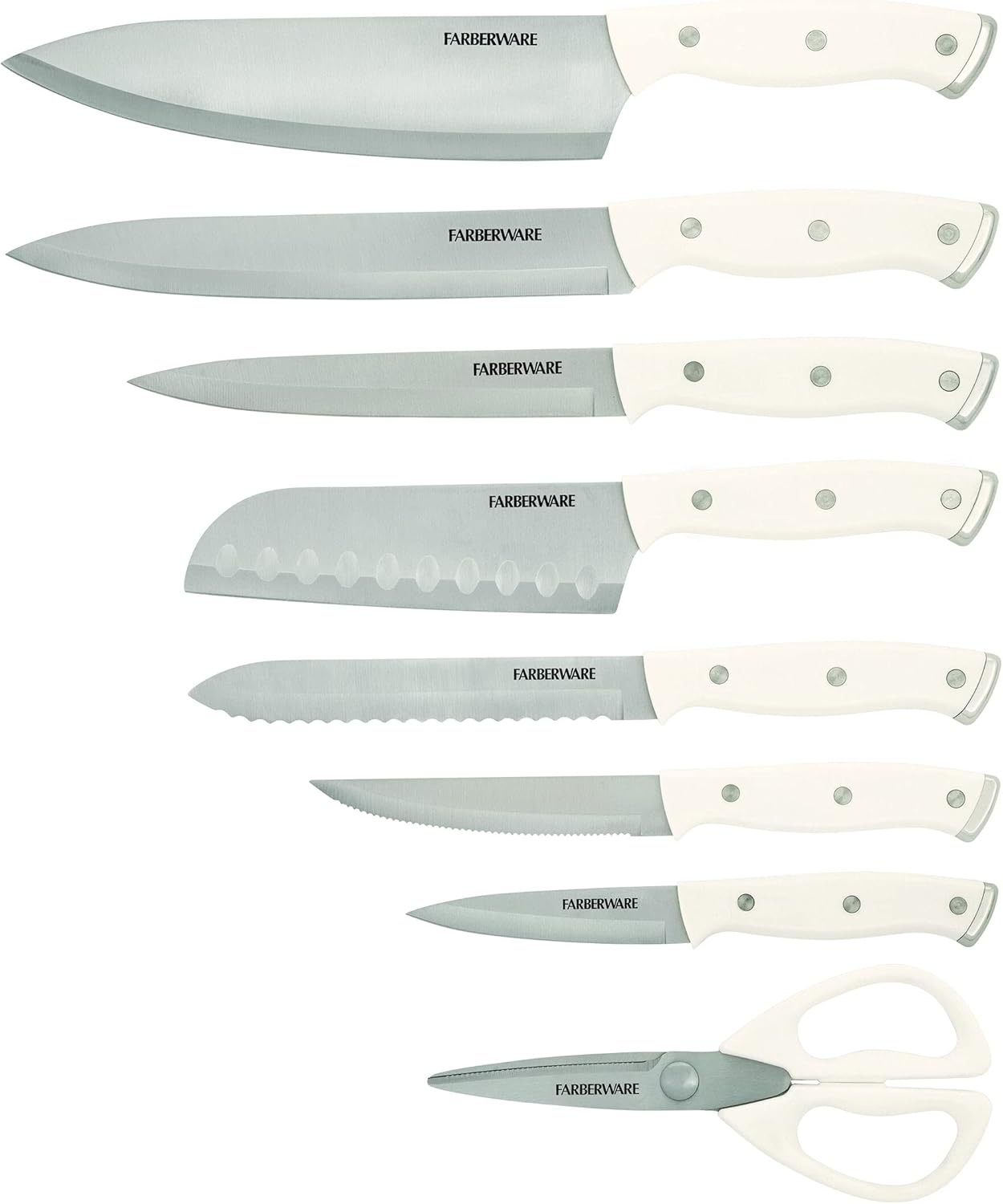 Farberware Edgekeeper Triple Riveted Knife Block Set with Built in Sharpener, 14-Piece, White