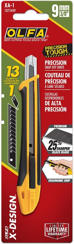 OLFA 9mm Precision Utility Knife (XA-1) - Multi-Purpose Retractable Precision Knife w/Fiberglass Reinforced Handle & Snap-Off Blade