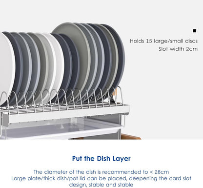 Stainless Steel Wall Mounted Dish Drying Rack, 2/3-Tier Kitchen Counter Organizer with Hooks, Chopsticks Cage and Knife Holder - Space Saving Dish Drainer and Utensils Shelf,A-1