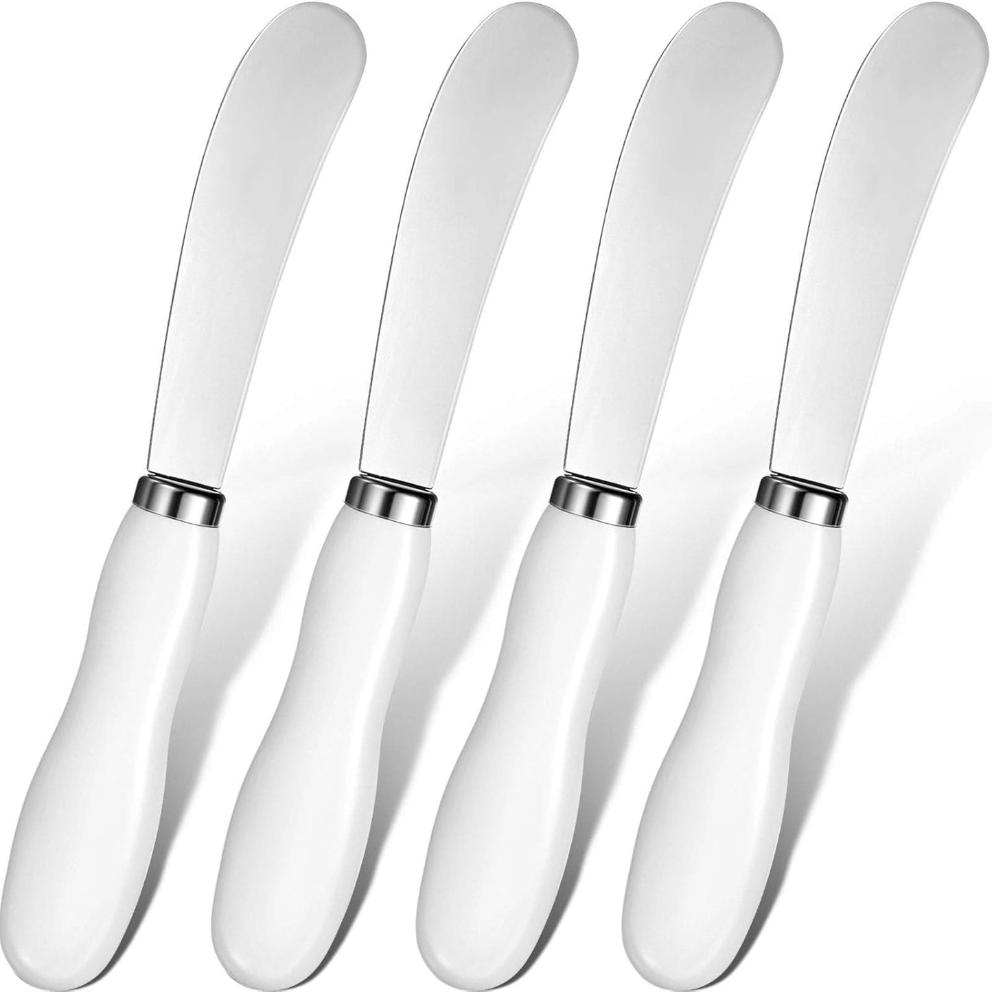 Patelai 8 Pcs Butter Spreader Knives, Stainless Steel Butter Knife with White Porcelain Handles Multipurpose Cheese Spreader for Kitchen Use for Soft Cheese, Jam, Charcuterie, Pastry, 5.74 Inch