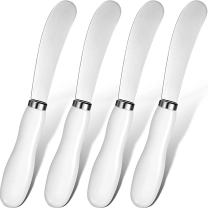 Patelai 8 Pcs Butter Spreader Knives, Stainless Steel Butter Knife with White Porcelain Handles Multipurpose Cheese Spreader for Kitchen Use for Soft Cheese, Jam, Charcuterie, Pastry, 5.74 Inch