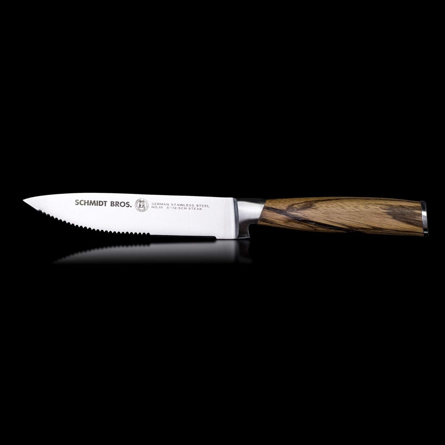 Schmidt Brothers - Zebra Wood 4-Piece Jumbo Steak Knife Set, High-Carbon German Stainless Steel Cutlery in a Wood Gift Box