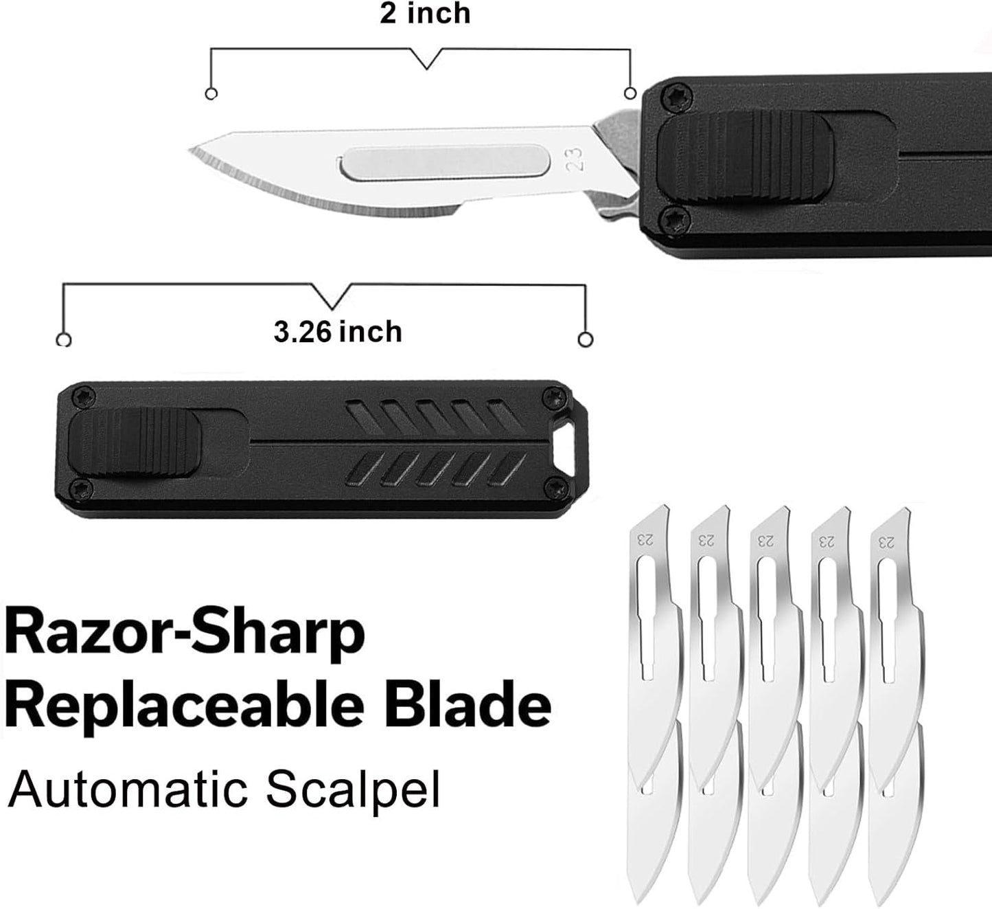 Automatic Utility Knife, Safety Auto Box Cutter Retractable, EDC Push Button Exacto Scalpel Knife, 10PCS #23 Razor Blades Pocket Knives with Clip