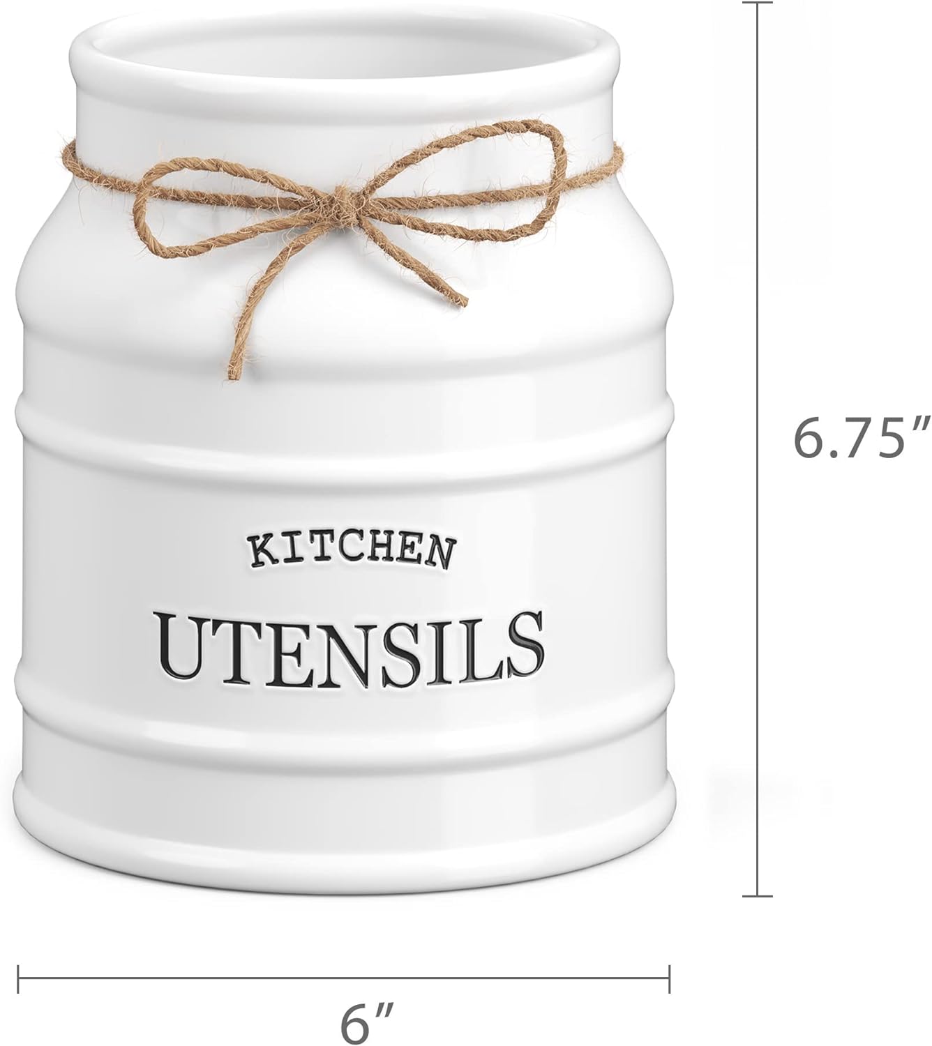 Barnyard Designs Ceramic Farmhouse Utensil Holder for Kitchen Counter, Large Rustic Utensil Crock, Countertop Cooking Tool Spatula Organizer, 6.75” (Taupe)