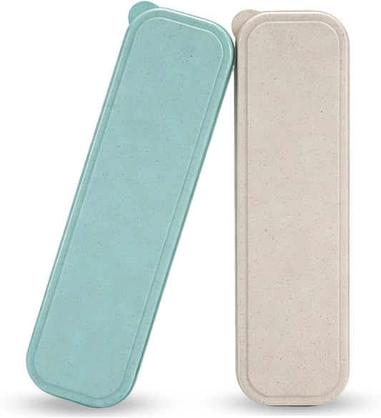 Travel Cutlery Case Portable Utensil Holder Large Travel Silverware Case Flatware Storage Box Camping Utensils Cutlery Cases for Fork Spoon Chopsticks Lunch Box, 9.6 x 2.1 inches (Beige, Green)