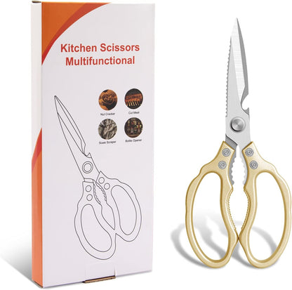 CGBE Kitchen Scissors All Purpose Heavy Duty, Ultra Sharp Stainless Steel Kitchen Shears Dishwasher Safe, Cooking Shears for Chicken, Poultry, Fish, Meat, Herbs & Grapes with Non-Slip Grips - Gold